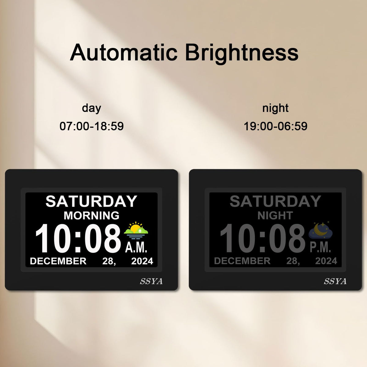 SSYA auto dimmable display provides comfortable viewing day and night
