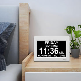SSYA clock displaying alarm settings for daily routines and reminders