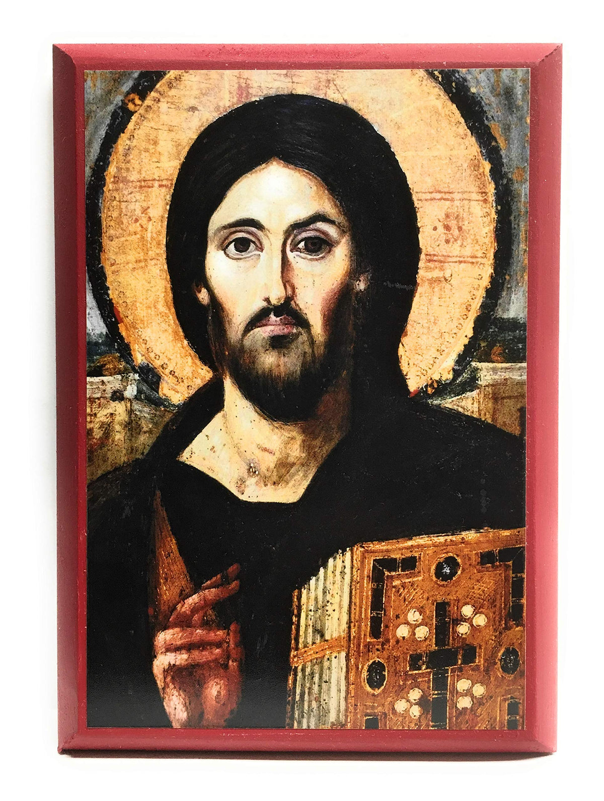 St John the Baptist Orthodox Brotherhood Pantocrator icon front view, handcrafted on carved wood for home devotion.