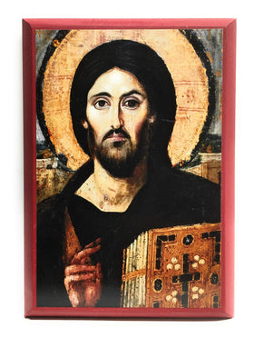 St John the Baptist Orthodox Brotherhood Pantocrator icon front view, handcrafted on carved wood for home devotion.