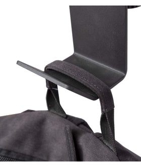 Stand Up Desk Store under-desk hook for backpacks keeps bags off the floor.