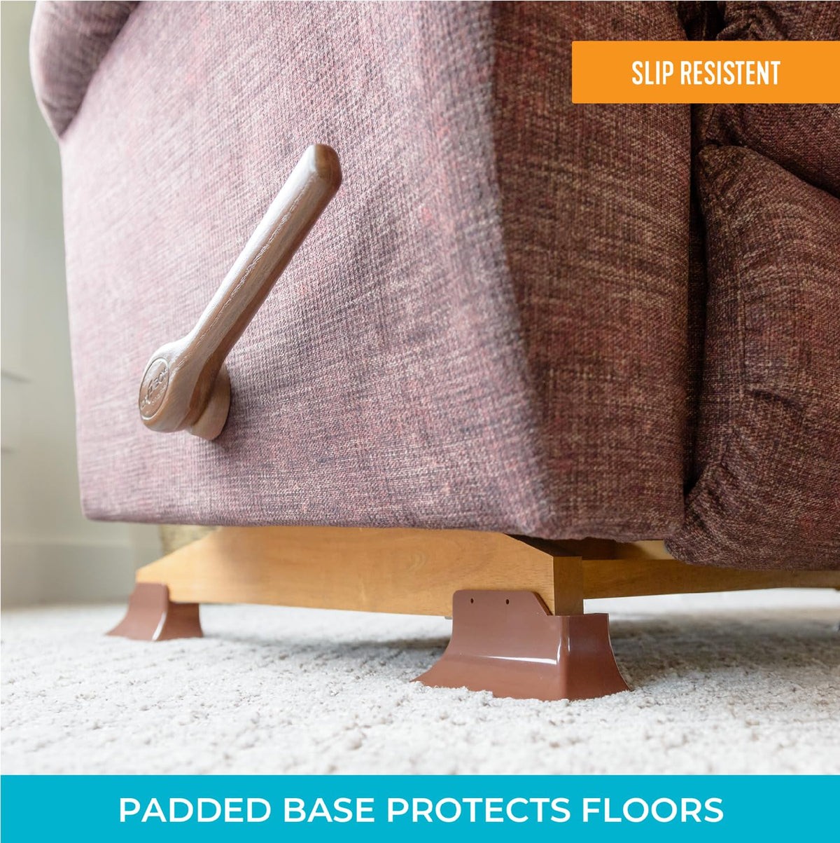 Stander Recliner Risers padded base protects floors and prevents slips.