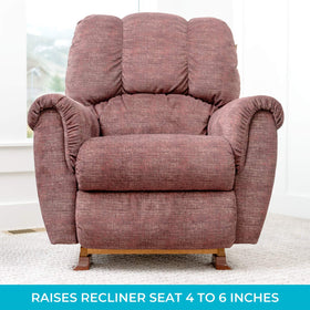 Stander Recliner Risers on wooden legs provide stable seating and stand assistance.