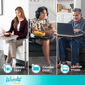 Stander Wonder Tray swivel base rotates 360 degrees for flexible use.