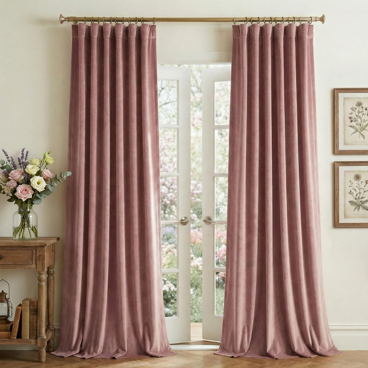 StangH Dusty Rose velvet curtains with soft light diffusion for a cozy nursery.