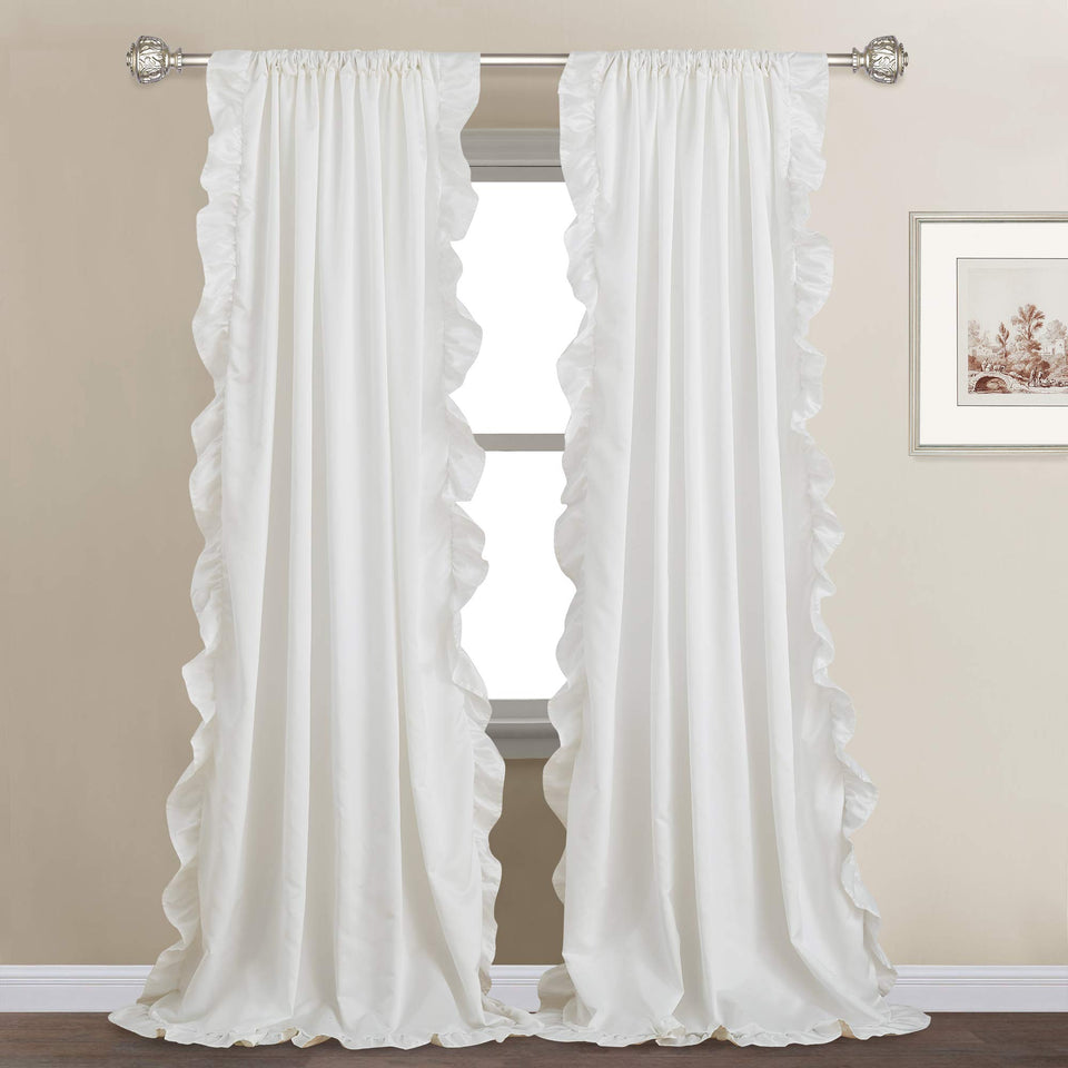 StangH White Ruffle Curtains window drapes with romantic light diffusion.