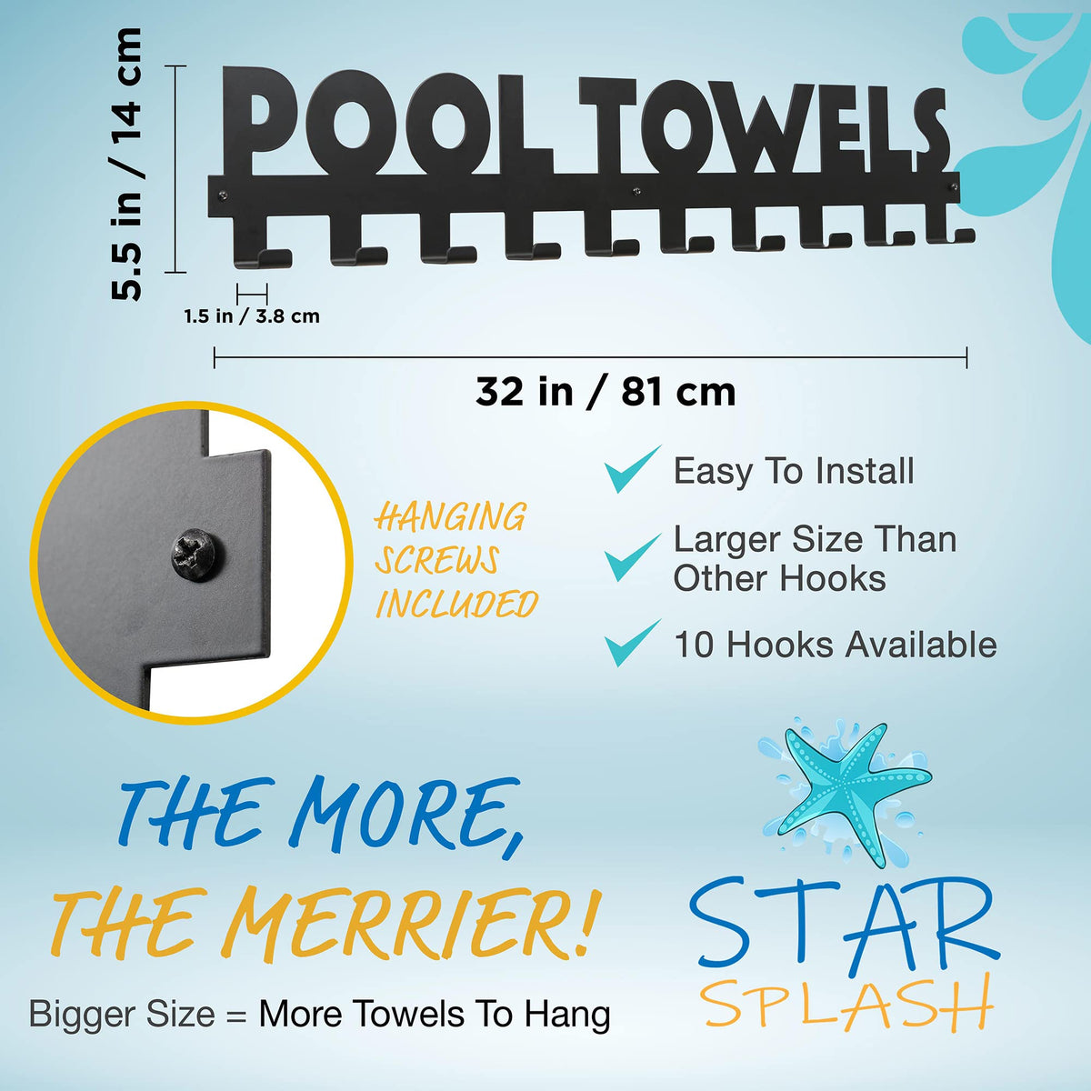 All aluminum construction of Star Splash towel rack