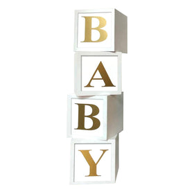 Staraise white-gold babyshower boxes 4pc set for chic backdrop.