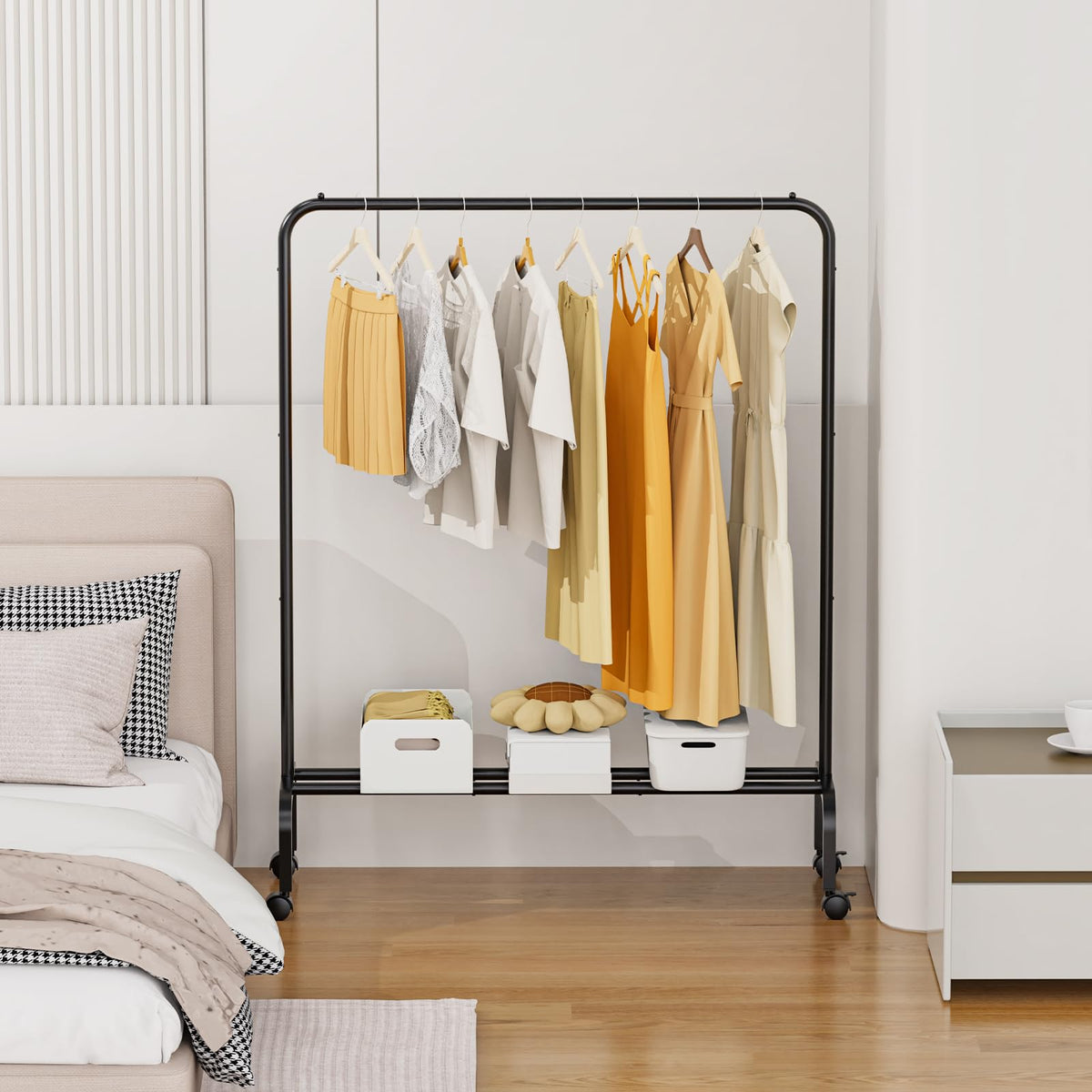 Starlatta rolling clothing rack used in a boutique display setting
