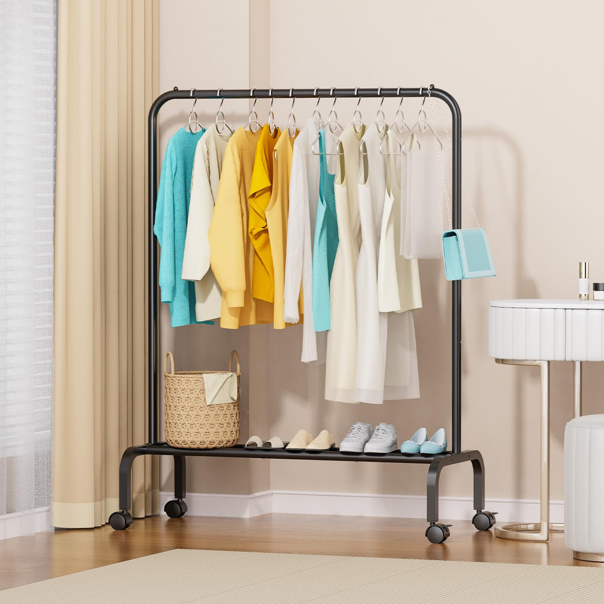 Starlatta rolling clothing rack side view for versatile rooms