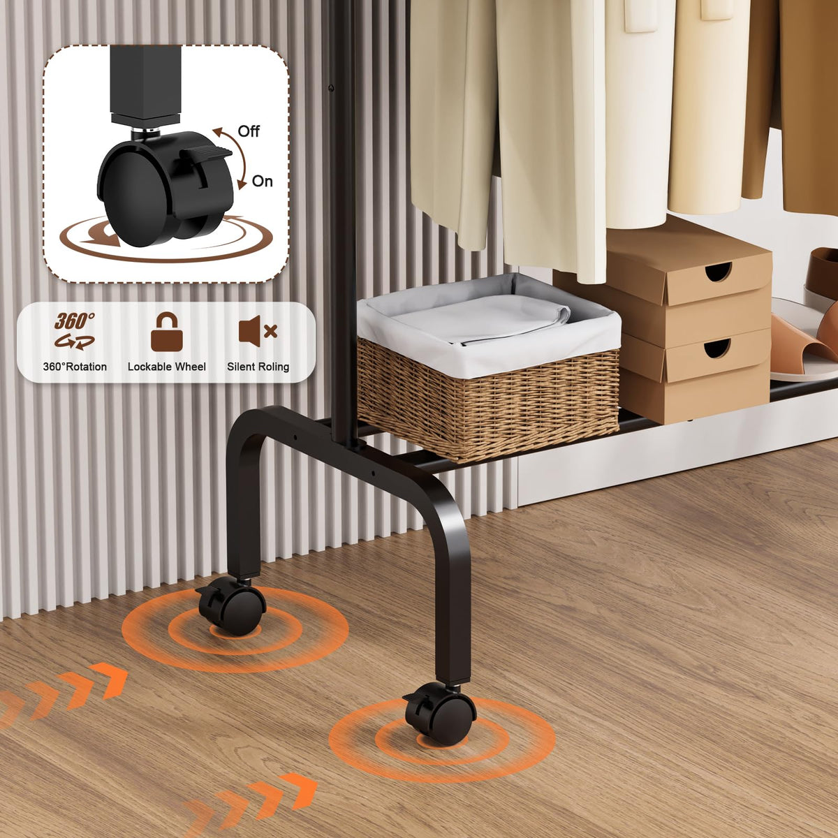 Starlatta rolling clothing rack wheels for easy mobility