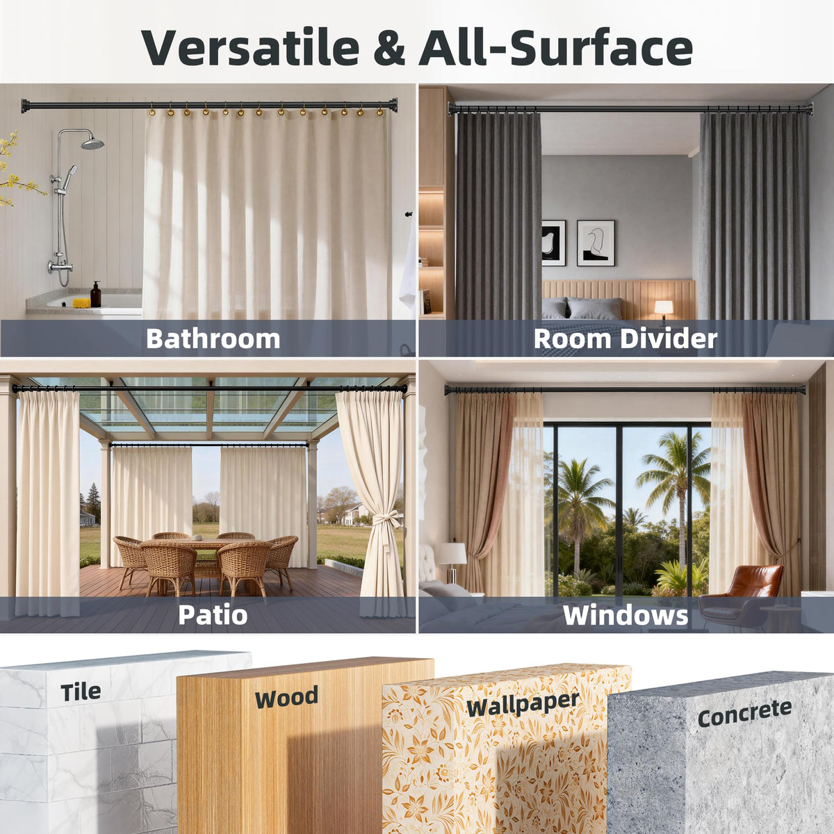 STARLATTA rustproof matte black finish resists humidity in bathrooms and patios.