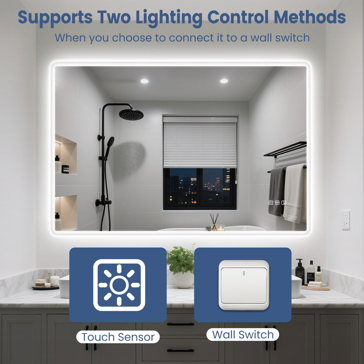 STARLEAD wall-mounted mirror adaptable to vertical or horizontal layouts.