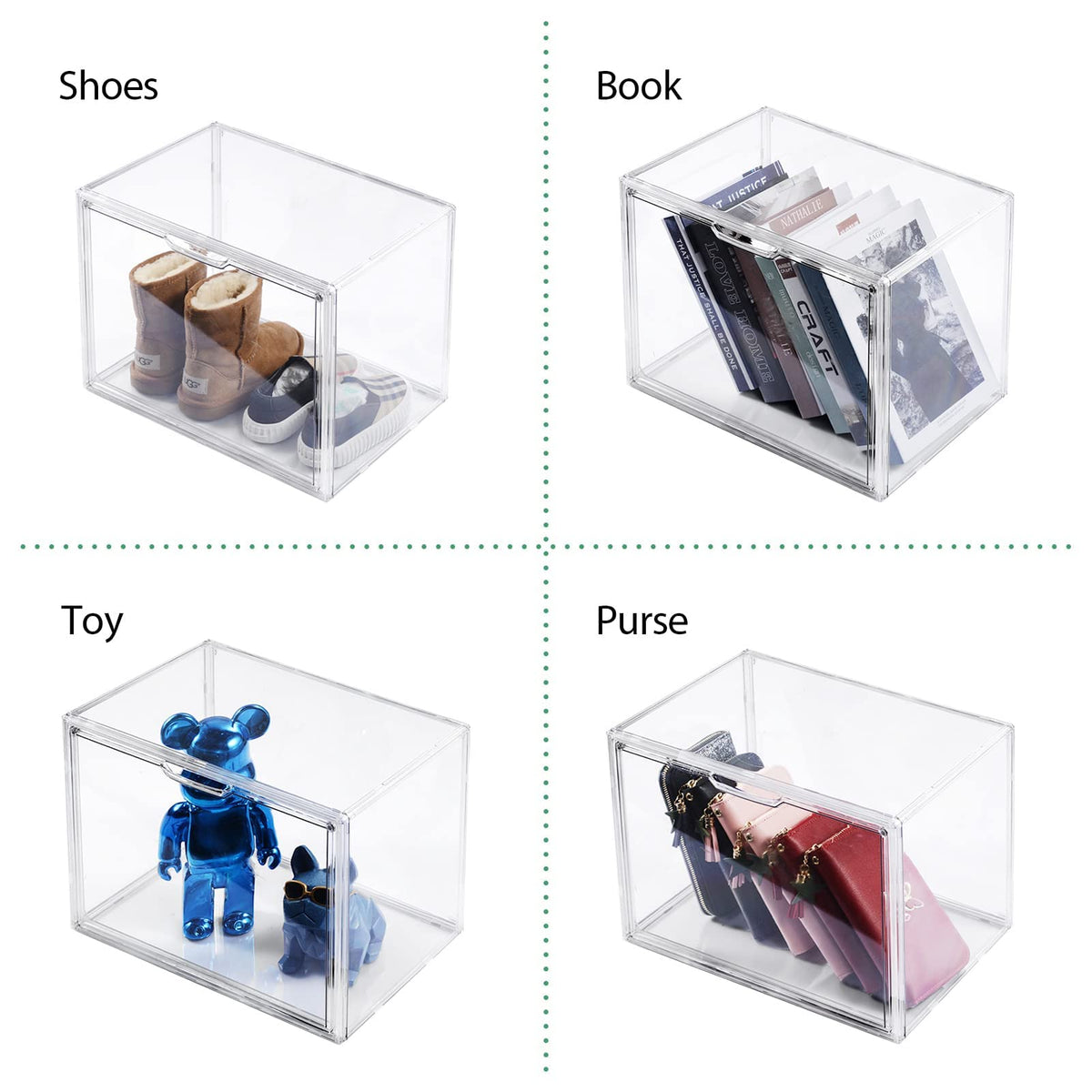starogegc 3-pack clear purse storage used as display for books and accessories
