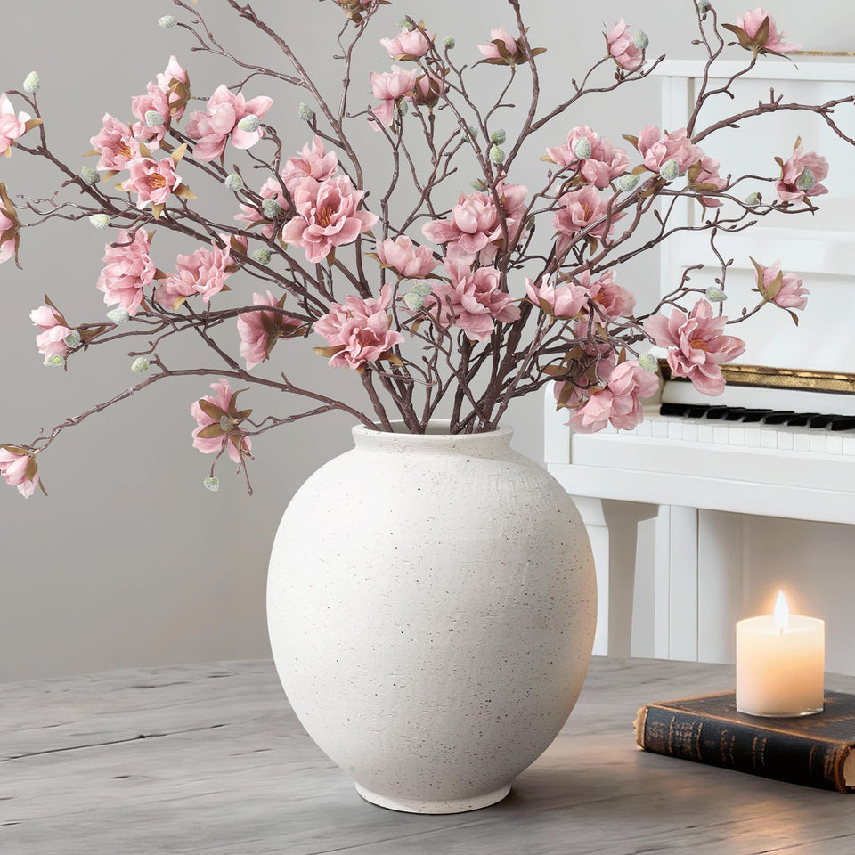 Starttag large white vase with rock-texture adds rustic charm.