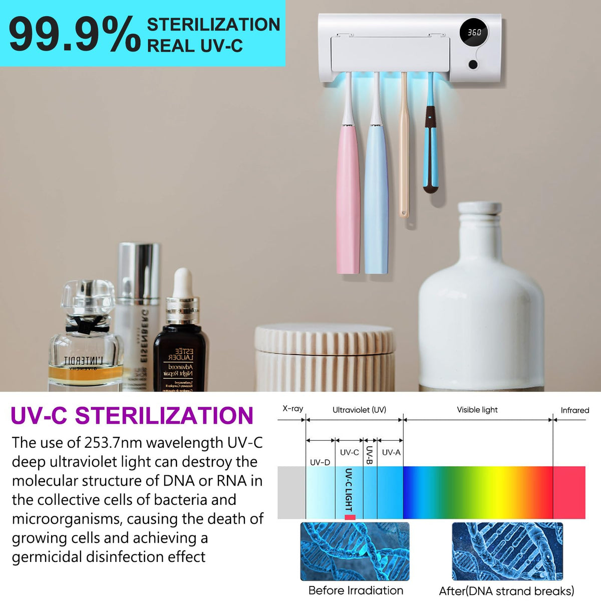 StarWin UV toothbrush holder side view highlighting wall-mount option.