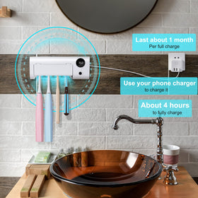 StarWin UV toothbrush holder wall-mount adhesive enables quick setup.