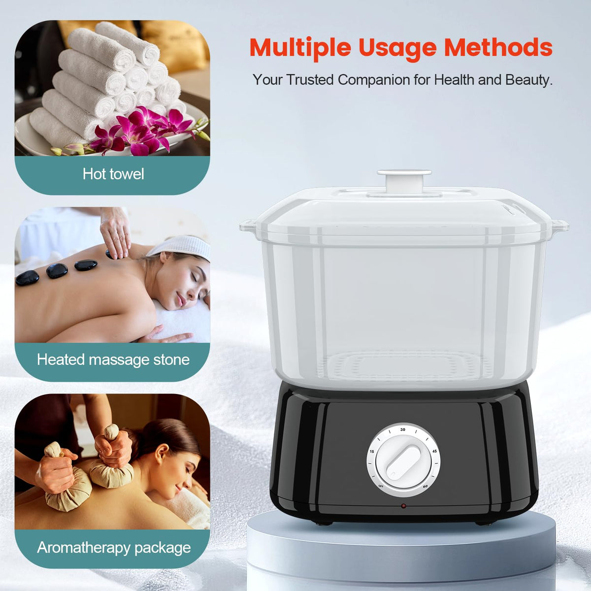 StateRiver warmer holds six towels or twelve facecloths for efficient service.