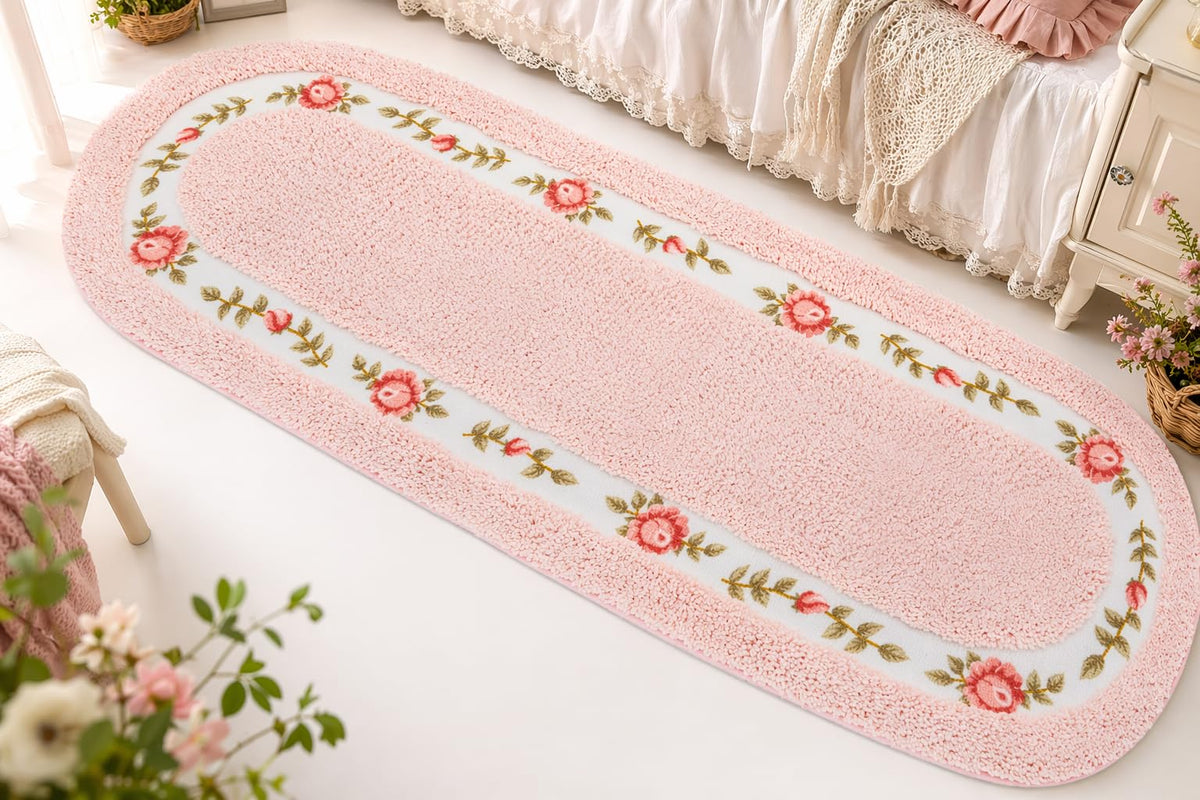 Stay Young pink rose area rug showcases a romantic floral design for cozy rooms.