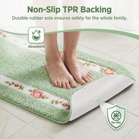 Stay Young Rose Rug kitchen mat demonstrates absorbent surface under prep spills