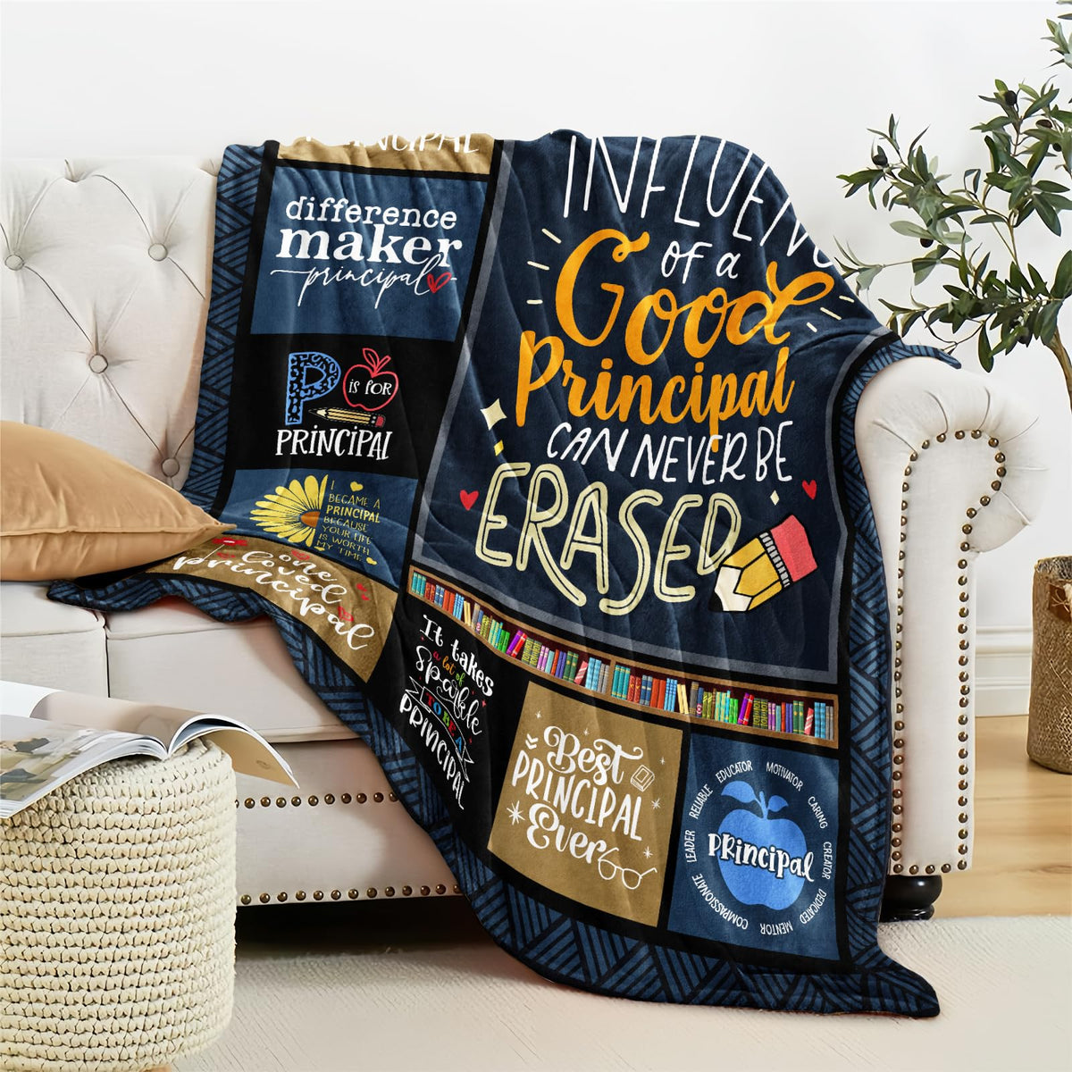 Stbyiz blanket shown as a birthday gift idea for a principal.
