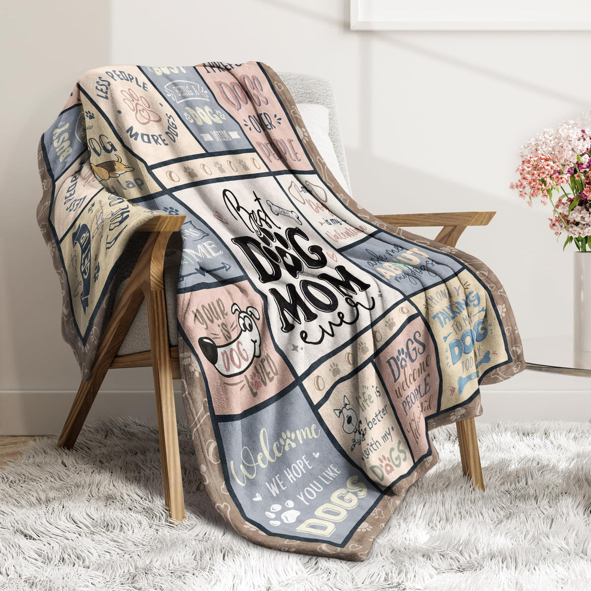 SteadStyle dog mom blanket on a bed for nap time with pets