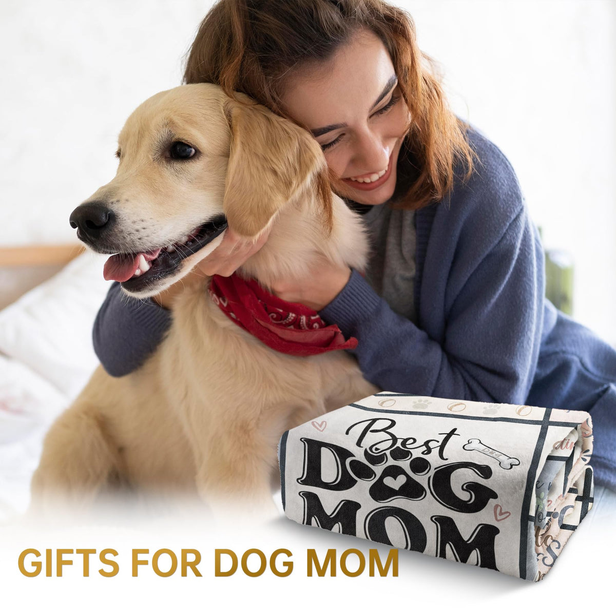 SteadStyle dog mom blanket shown for a cozy lounge moment with a dog