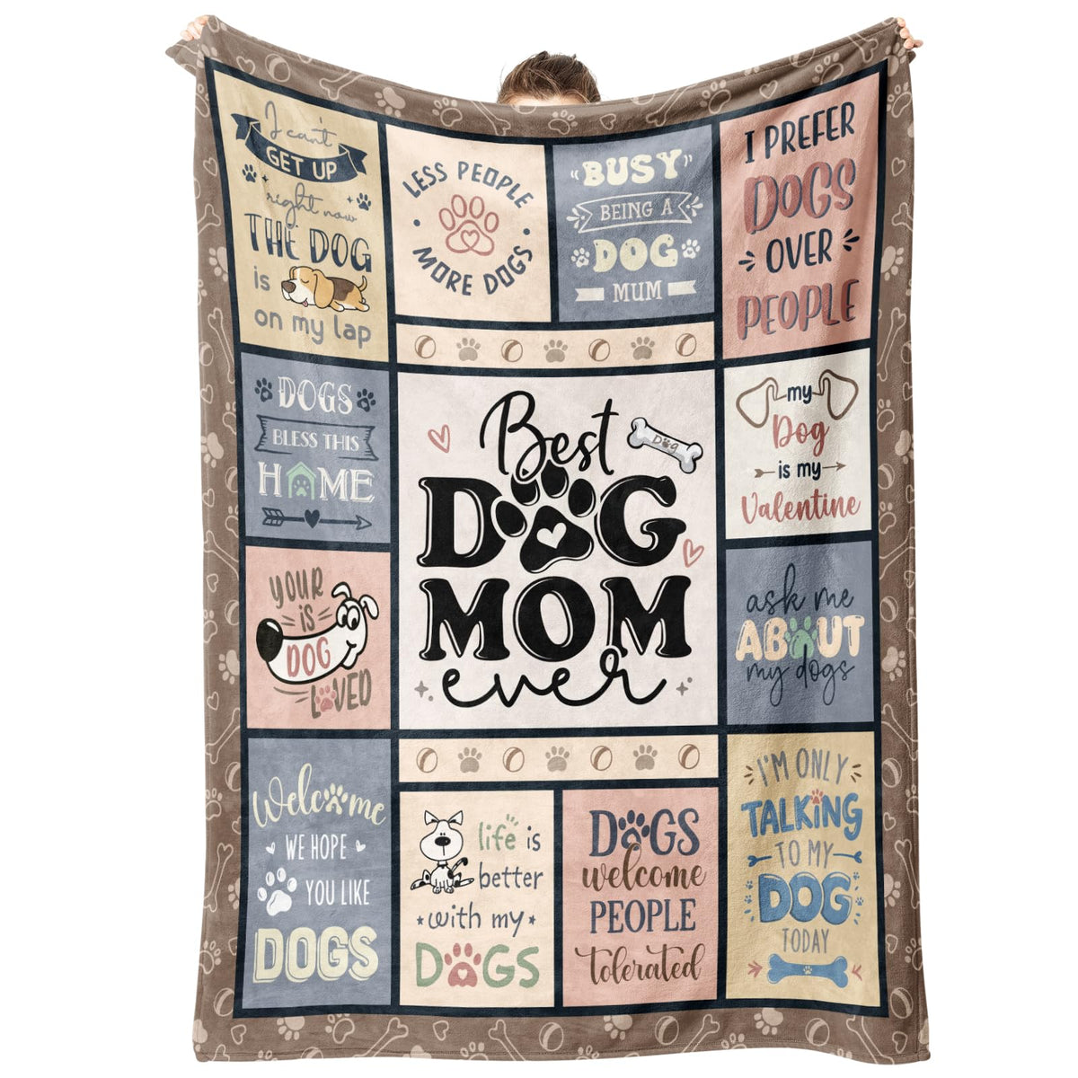 SteadStyle dog mom blanket with patchwork quotes for cozy home warmth