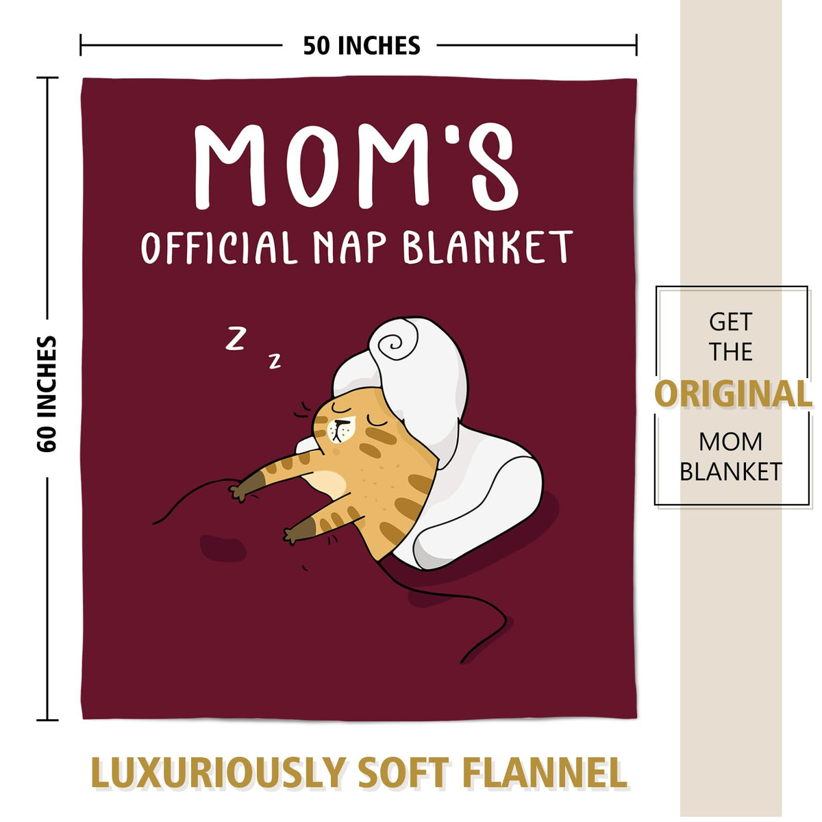 SteadStyle blanket features a humorous Mom’s Official Nap caption for relaxation.