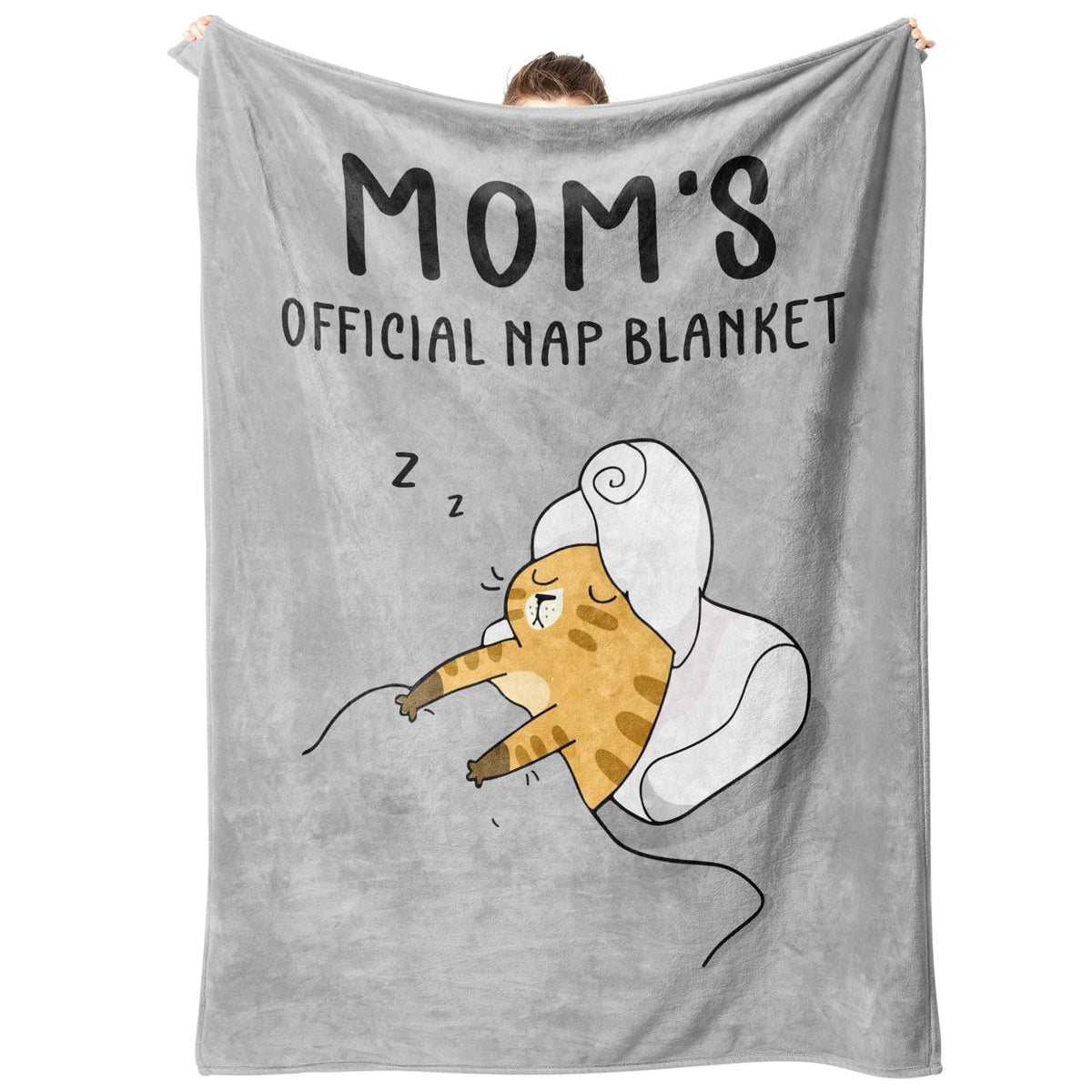 SteadStyle mom nap blanket with sleeping-cat illustration for cozy naps.