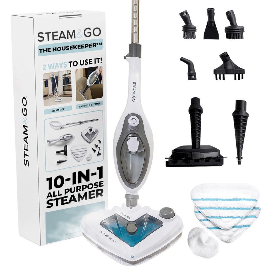 Steam and Go 10-in-1 steam mop for sealed floors delivering chemical-free deep-clean benefits.