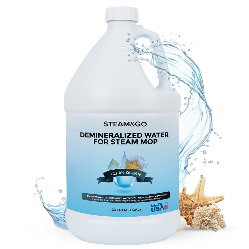Steam & Go demineralized water bottle with ocean scent to help prevent mineral buildup.