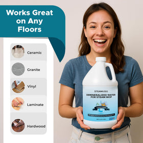 Steam & Go PVC-free formula bottle for safe, multi-surface cleaning around home.