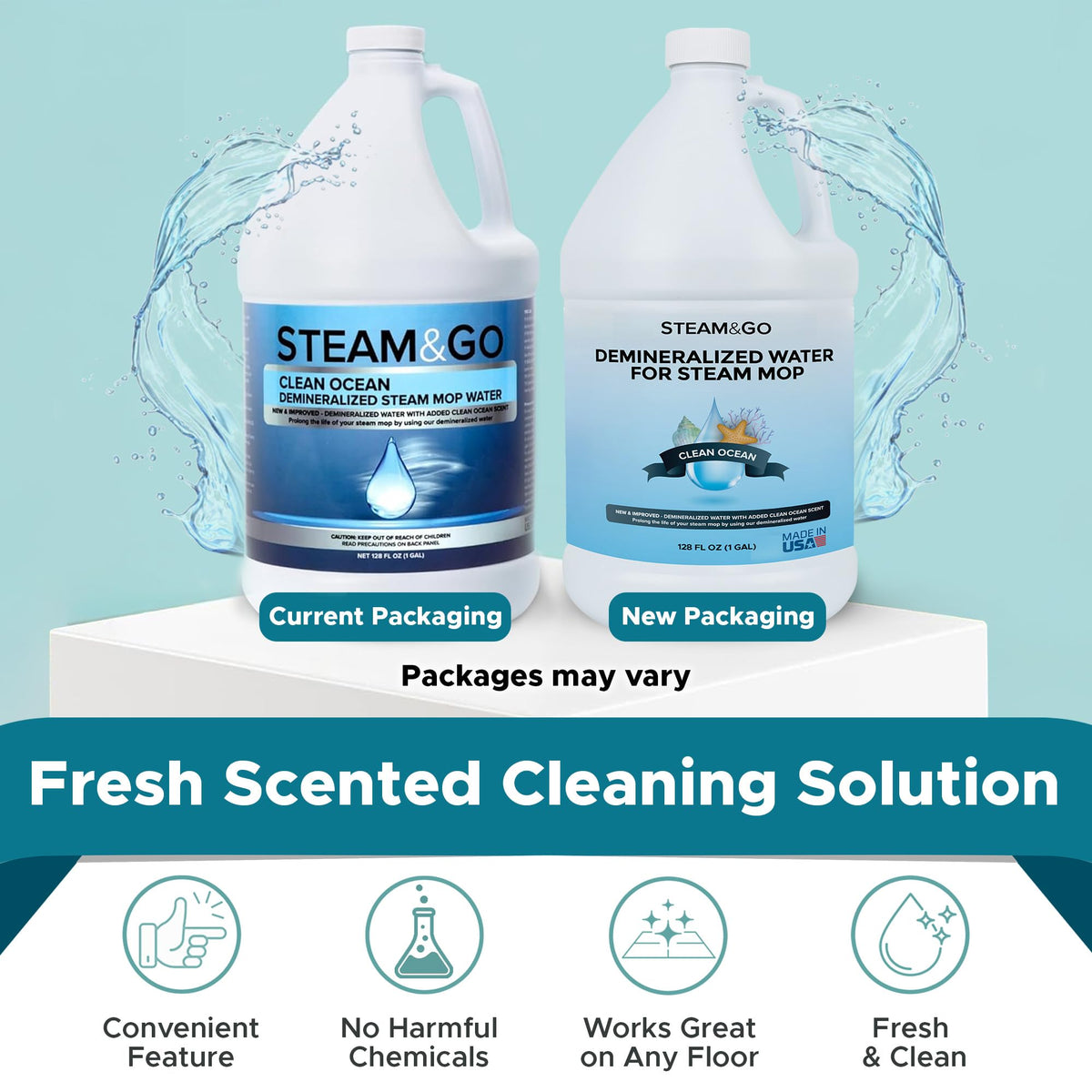 Steam & Go ready-to-use 1 gallon bottle ideal for quick steam mop refills.