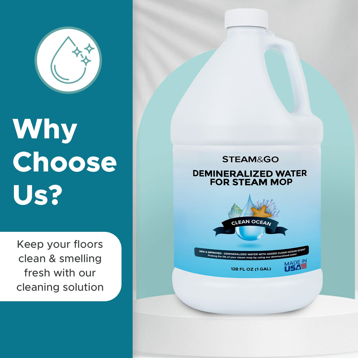 Steam & Go water being poured into a steam mop tank for convenient cleaning.