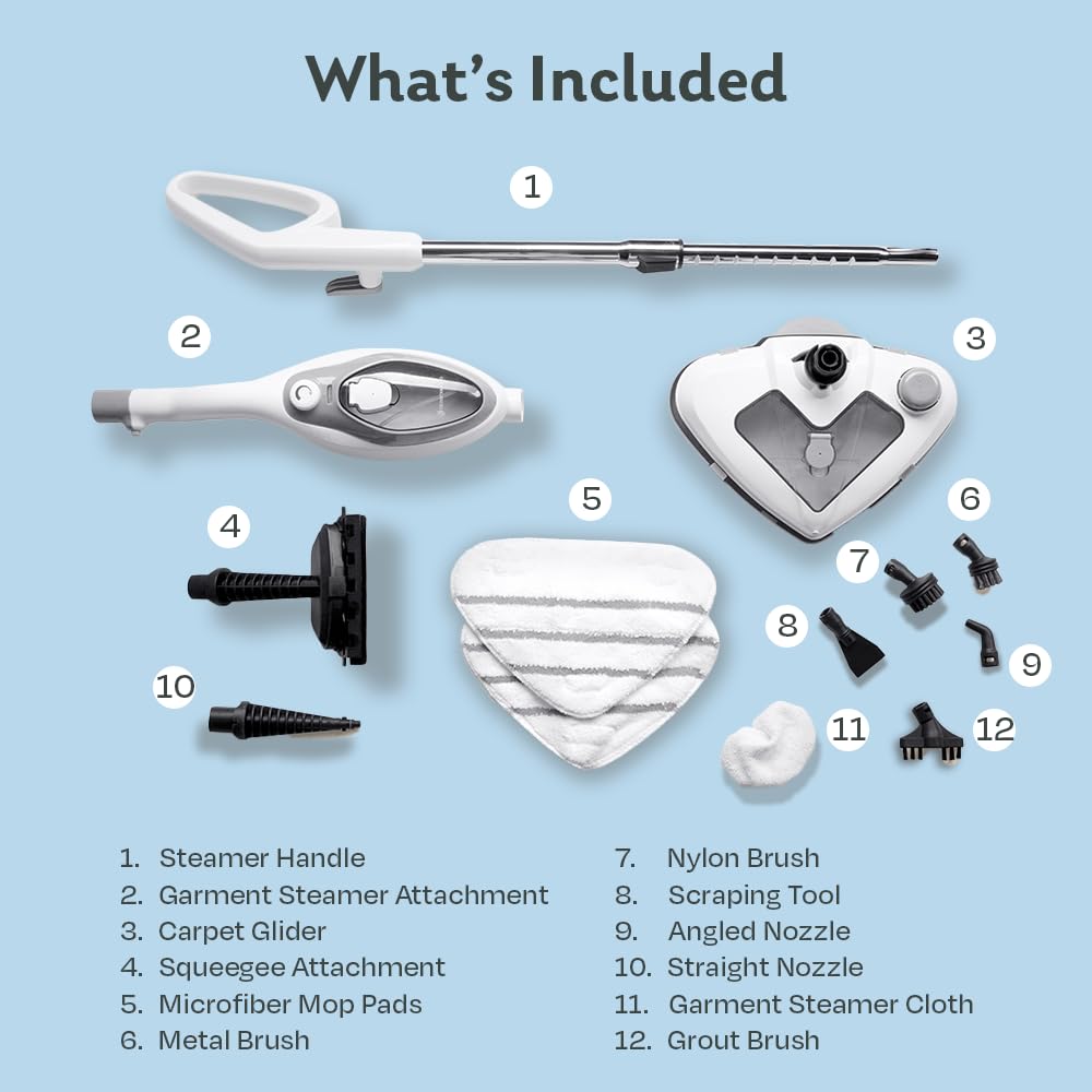 Steam and Go detachable handheld steamer for above-floor cleaning and upholstery care.