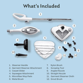 Steam and Go detachable handheld steamer for above-floor cleaning and upholstery care.