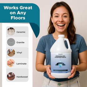Steam and Go floor cleaning scene with streak-free results.