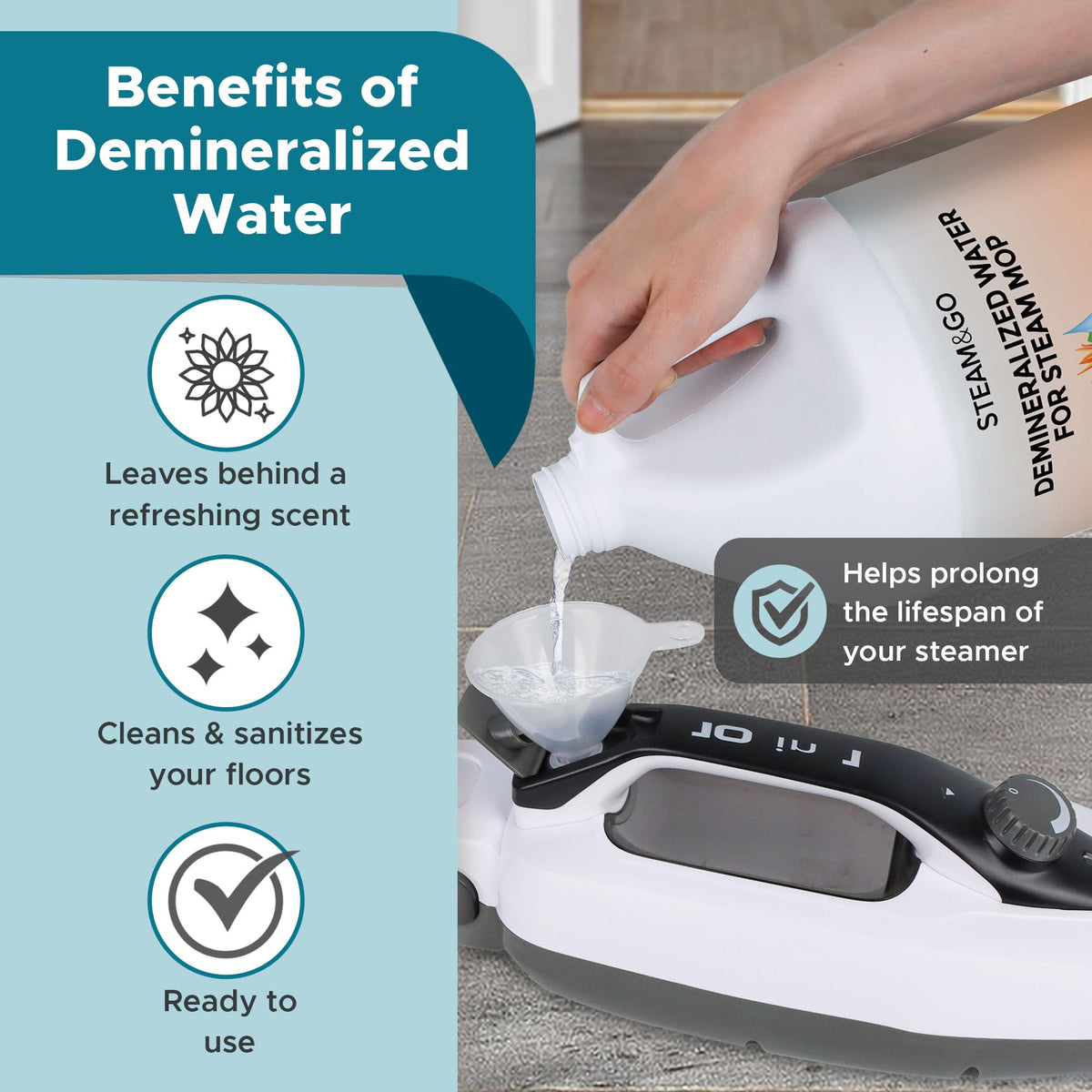 Steam and Go PVC-free cleaning solution safe for sealed surfaces