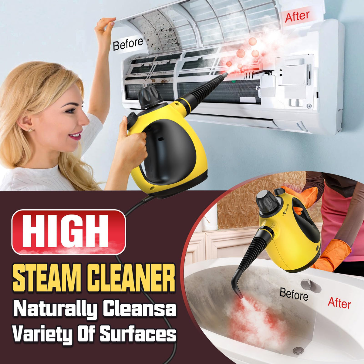 STEAMIFY steam cleaner in action removing grime from grout.