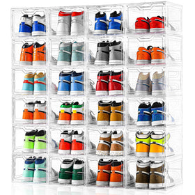 Stebopum easy-assemble shoe storage boxes create neat, space-saving closets.