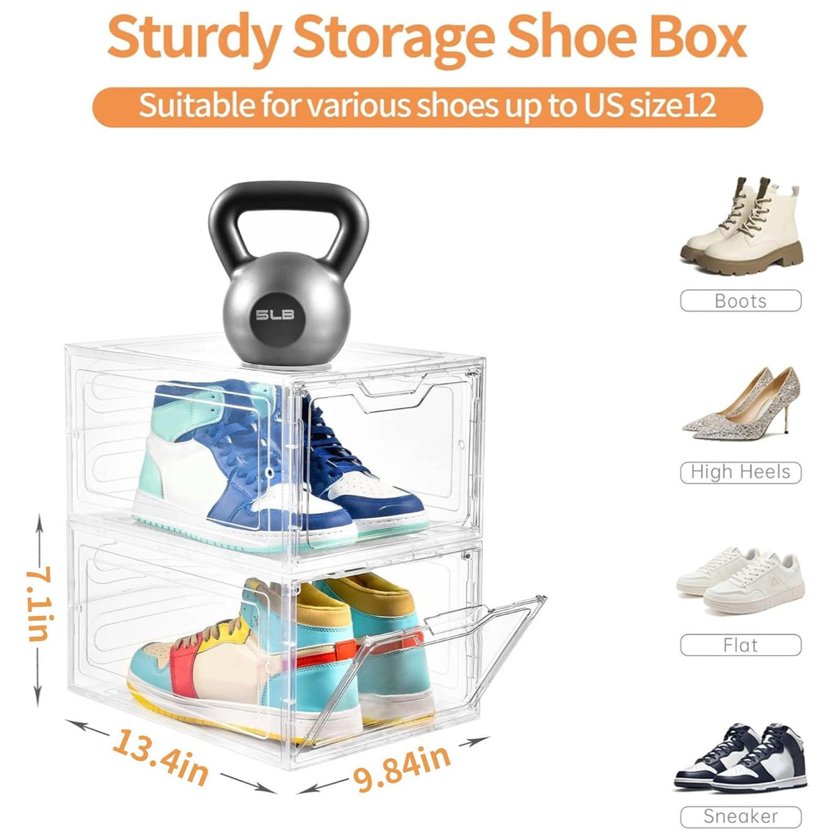 Stebopum clear shoe boxes let you see contents at a glance to speed outfit selection.
