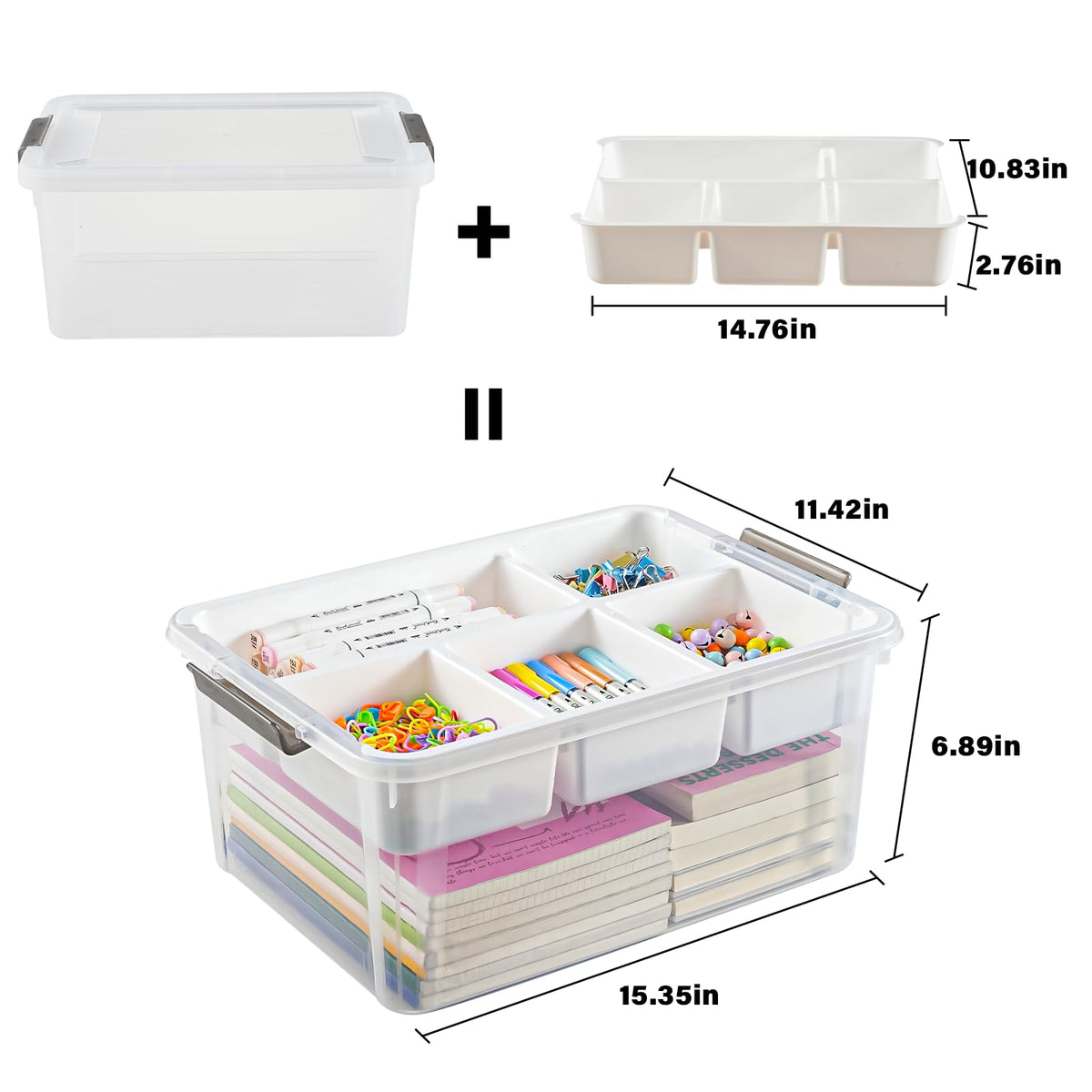 Stebopum stackable storage box with transparent lid for easy viewing of contents