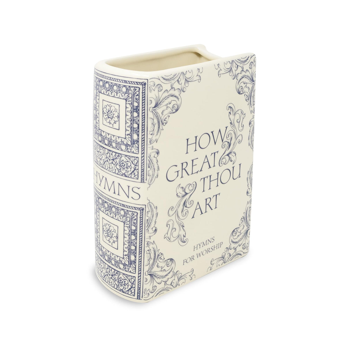 Steel Mill and Co book-shaped ceramic vase displayed on a shelf for book lovers