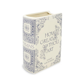 Steel Mill and Co book-shaped ceramic vase displayed on a shelf for book lovers