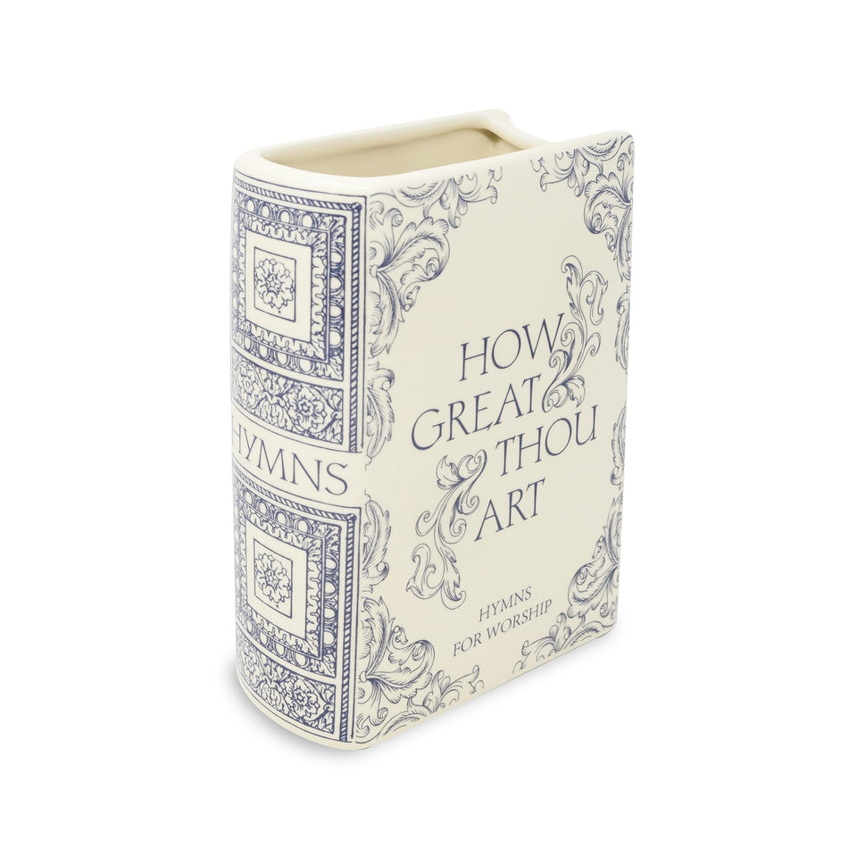 Steel Mill and Co book-shaped ceramic vase displayed on a shelf for book lovers