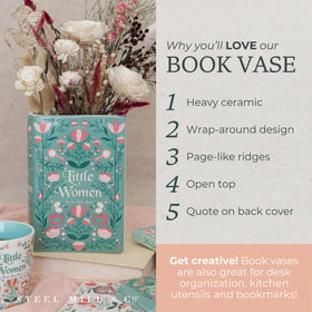 Steel Mill and Co book vase back quote showcases a nod to Little Women