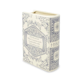 Close-up of the hardback-like vase showing ribbed page detail