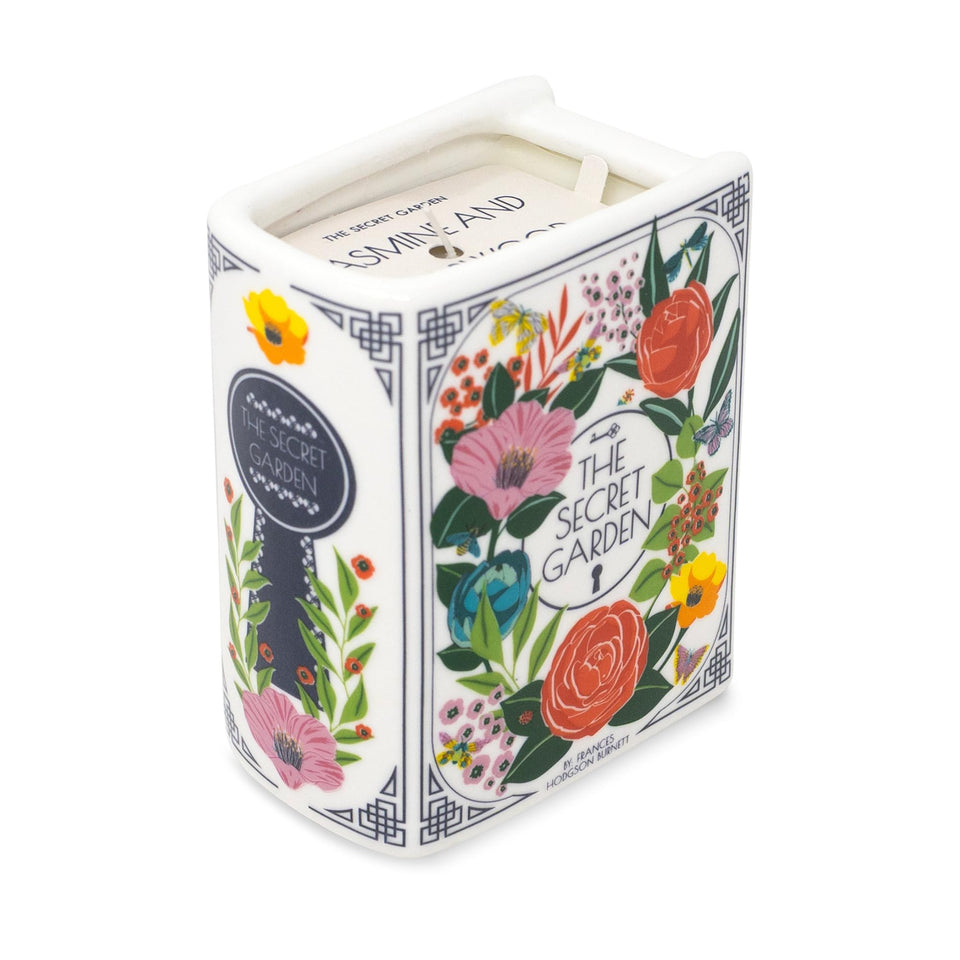 Steel Mill & Co Secret Garden book-shaped candle cover, decorative centerpiece.