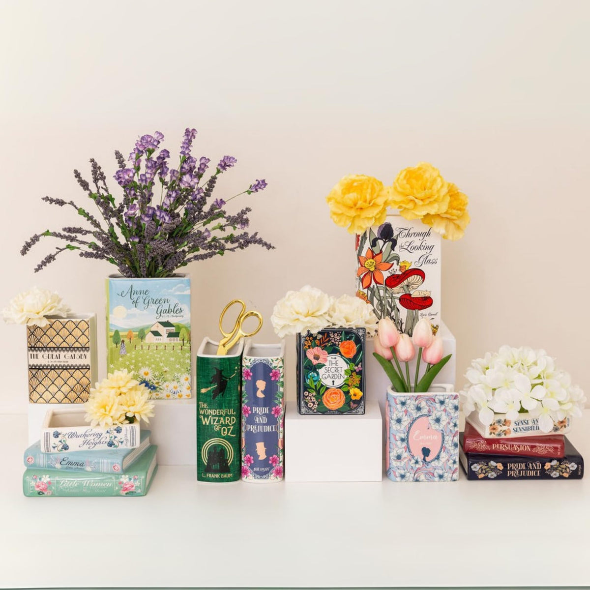 Steel Mill & Co. book-shaped vase boosts bookshelf decor.